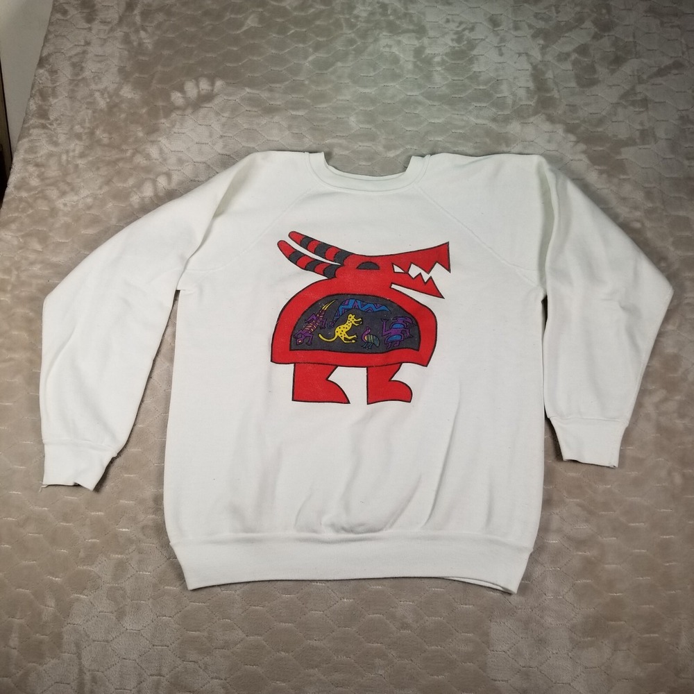 VTG 70's Aztec Artwork Crewneck Sweatshirt Sz L‎ Worn Rare